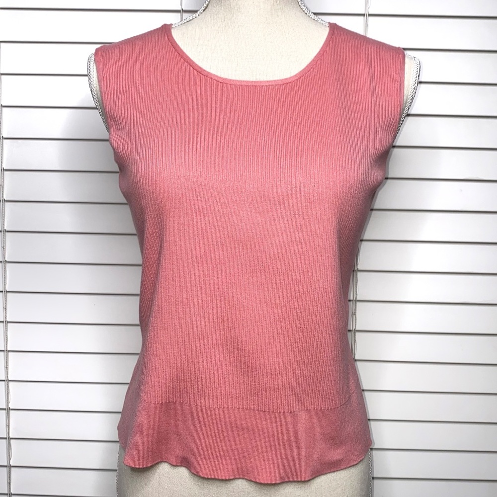 Talbots Pink Ribbed V-Neck Cardigan with Matching Shell - Picture 2 of 8